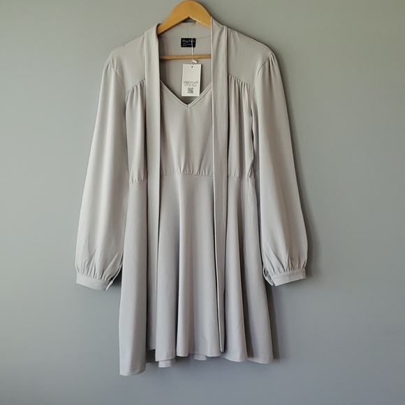 Mary Crafts Dresses & Skirts - Mary Crafts Gray Long Sleeve Fit and Flare V Neck Tie Mini Dress 12